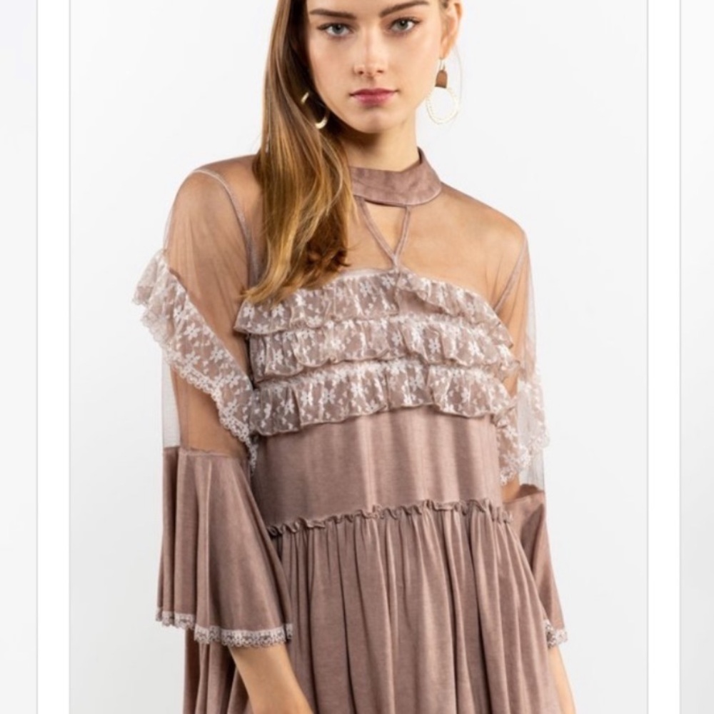 🍂FABULOUS! COCOA RUFFLED SHEER BABY DOLL TOP - Picture 5 of 5